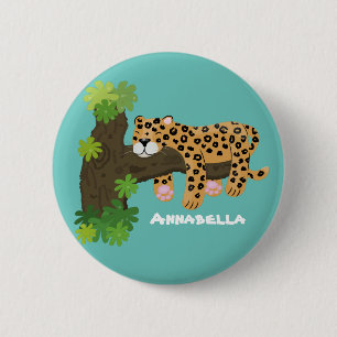 Badge Rond 5 Cm Un mignon léopard dormant dans un arbre dessin ani