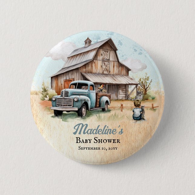 Badge Rond 5 Cm Un mignon petit Baby shower agricole (Devant)