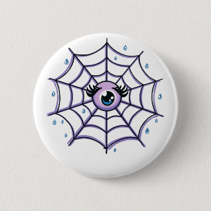 Badge Rond 5 Cm Un oeil de caricature mignon dans un Web étincelan