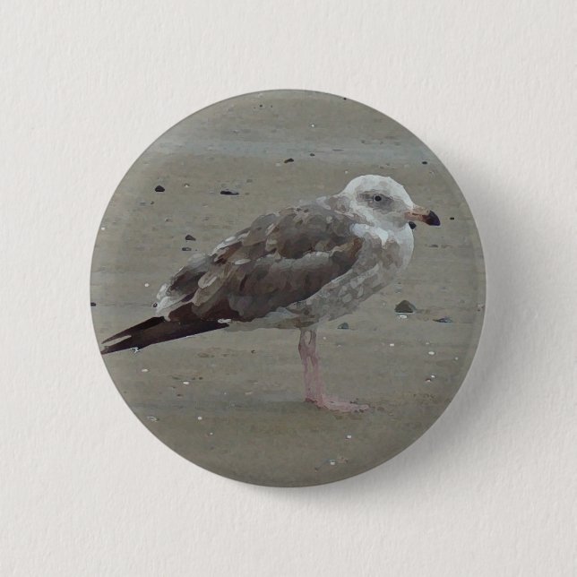 Badge Rond 5 Cm Un Oiseau de mer unique sur le sable (Devant)