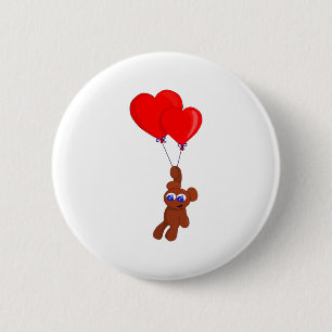 Badge Rond 5 Cm Un Ours En Teddy Tenant Des Ballons En Forme De Co