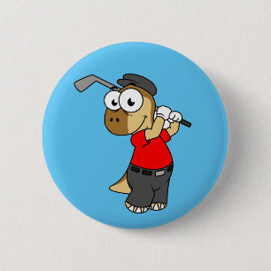Badge Rond 5 Cm Un Pachycéphalosaure Dinosaure Jouer Golf.