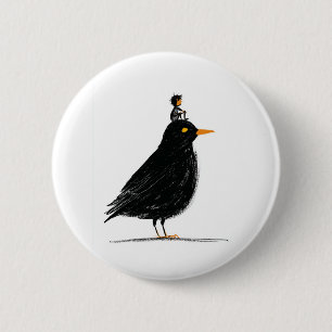 Badge Rond 5 Cm Un petit cavalier sur un oiseau noir T-Shirt pou