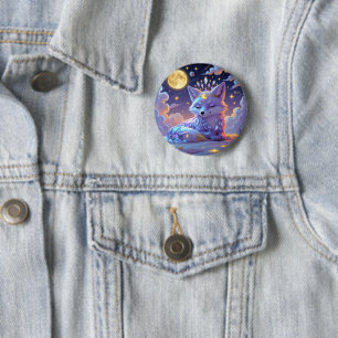Badge Rond 5 Cm Un petit Renard de la Lune aux murmures d'étoiles