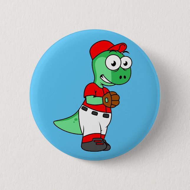 Badge Rond 5 Cm Un Pitcher De Baseball Pachycephalosaurus. (Devant)