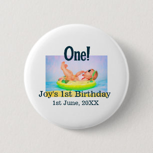 Badge Rond 5 Cm Un premier anniversaire photo moderne ajouter nom 