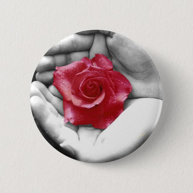 Badge Rond 5 Cm Un rose dans la main 2 (Devant)