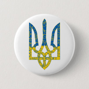 Badge Rond 5 Cm Un trident ukrainien texturé drapeau d'Ukraine cou