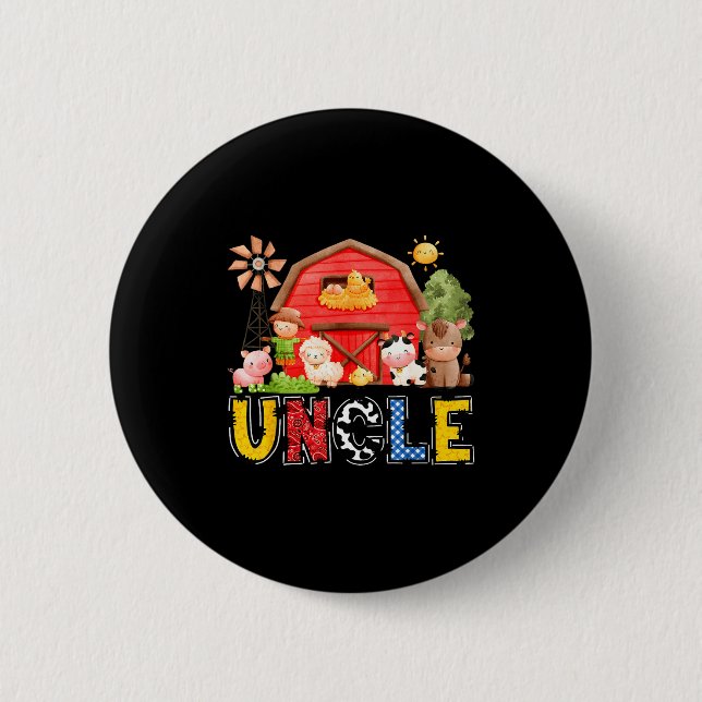 Badge Rond 5 Cm Uncle Red Farm Cow Birthday Boy Matching Family Pa (Devant)