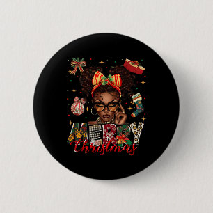 Badge Rond 5 Cm Une Africaine Américaine Noire Joyeuse Pajam Noël