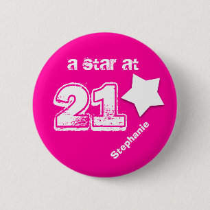 Badge Rond 5 Cm Une étoile 21 au BLANC ROSE nommé fait sur