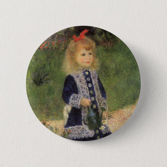 Badge Rond 5 Cm Une fille à la canne d'arrosage par Pierre Renoir (Devant)