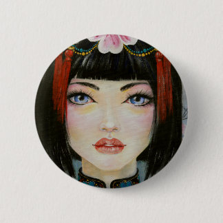 Badge Rond 5 Cm Une fille chinoise aux yeux bleus