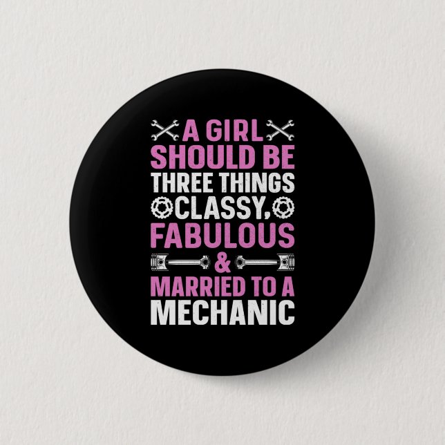 Badge Rond 5 Cm Une Fille Mariée À Un Mécanicien (Devant)