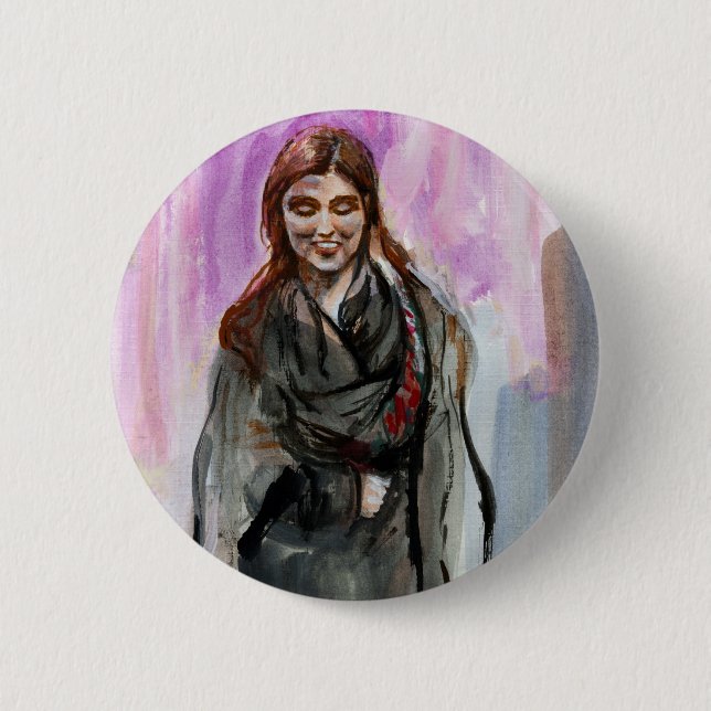 Badge Rond 5 Cm Une fille souriante en noir (Devant)