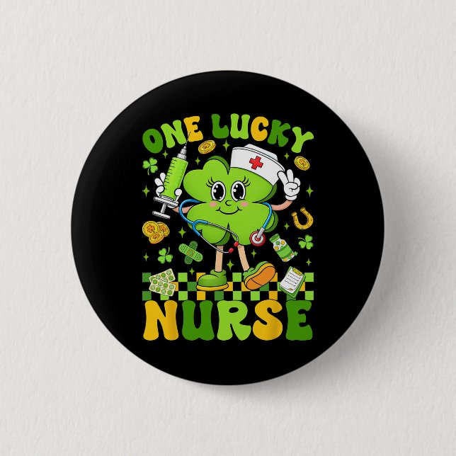 Badge Rond 5 Cm Une infirmière chanceuse Saint-Patrick Shamrock Fe (Devant)