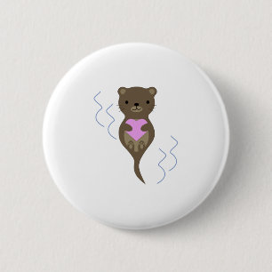 Badge Rond 5 Cm Une loutre mignonne qui enlace un cœur rose