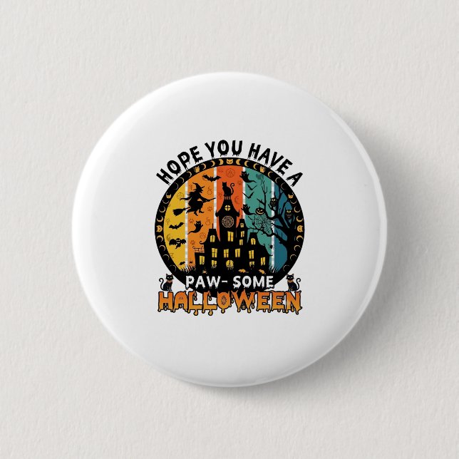 Badge Rond 5 Cm Une Maison Hantée d'Halloween de Sorcière de Chats (Devant)
