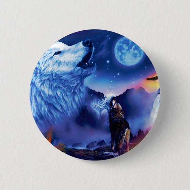 Badge Rond 5 Cm Une meute de loups dans une nuit sombre (Devant)