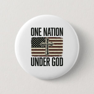 Badge Rond 5 Cm Une nation sous Dieu croix patriotique