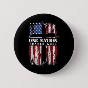 Badge Rond 5 Cm Une nation sous Dieu Croix Usa Drapeau 4 juillet P