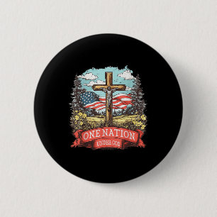 Badge Rond 5 Cm Une nation sous la croix de Dieu Jésus Drapeau des