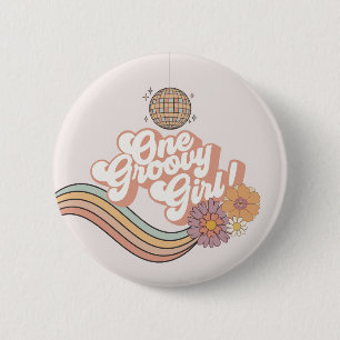 Badge Rond 5 Cm Une Super Fille retro 1ère fête d'anniversaire