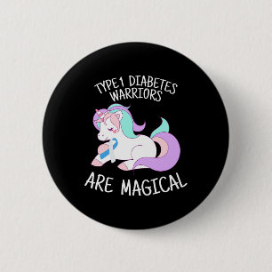 Badge Rond 5 Cm Unicorn Diabetes Guerrier cadeau