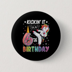 Badge Rond 5 Cm Unicorn Karate 6e anniversaire Six 6 ans Taekwo