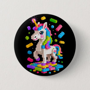 Badge Rond 5 Cm Unicorn Lover Master Builder Bloc de briques