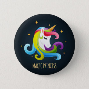 Badge Rond 5 Cm Unicorn Magic Princesse colorée