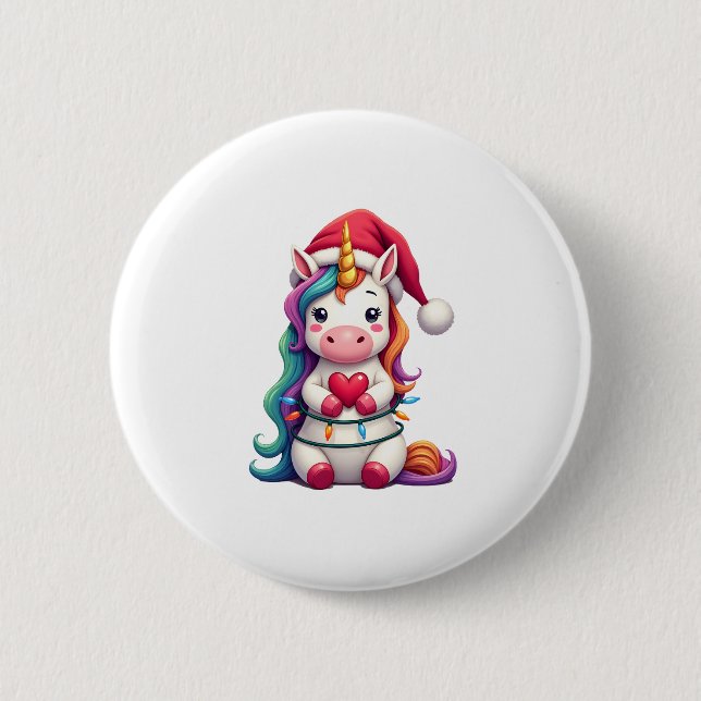 Badge Rond 5 Cm Unicorn Santa Hat Christmas T-Shirt (4) (Devant)