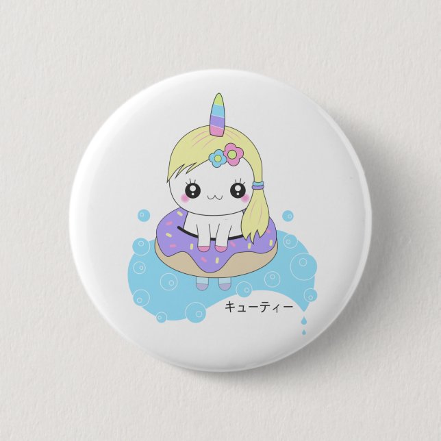 Badge Rond 5 Cm Unicorne arc-en-ciel (Devant)