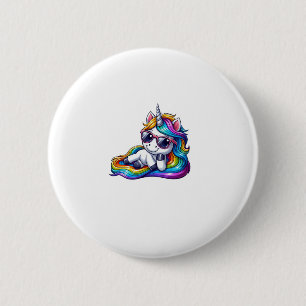 Badge Rond 5 Cm Unicorne arc-en-ciel cool avec lunettes de soleil