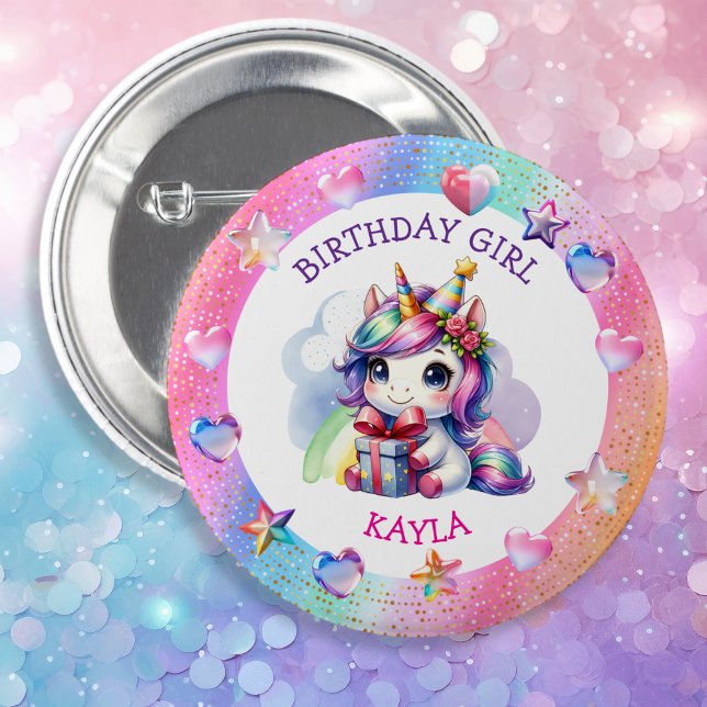 Badge Rond 5 Cm Unicorne d'anniversaire de la fille personnalisée (Créateur téléchargé)