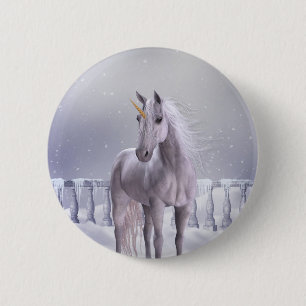Badge Rond 5 Cm Unicorne dans la neige
