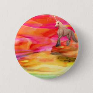 Badge Rond 5 Cm Unicorne dans le désert peint