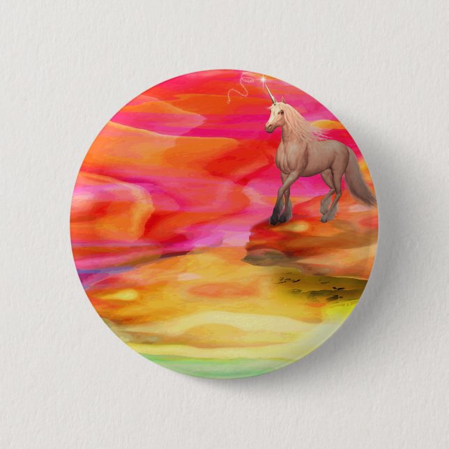 Badge Rond 5 Cm Unicorne dans le désert peint (Devant)