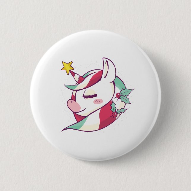 Badge Rond 5 Cm Unicorne de Noël (Devant)