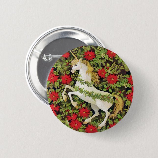 Badge Rond 5 Cm Unicorne de Noël (Devant & derrière)