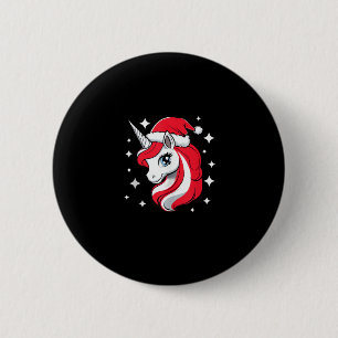 Badge Rond 5 Cm Unicorne de Noël pour les filles Red Santa Hat hiv
