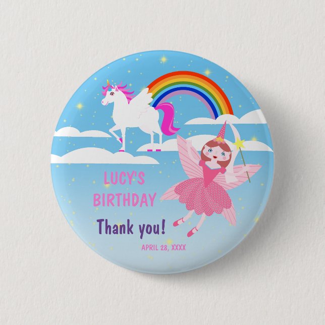 Badge Rond 5 Cm Unicorne et Fairy Magie fête d'anniversaire (Devant)