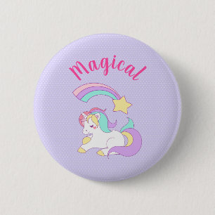 Badge Rond 5 Cm Unicorne magique avec Rainbow Shooting Star