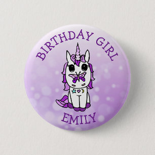 Badge Rond 5 Cm Unicorne personnalisée Anniversaire Fille pourpre