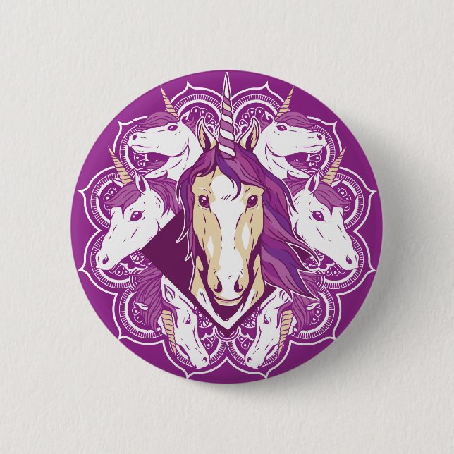 Badge Rond 5 Cm Unicorne pourpre Mandala (Devant)