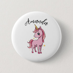 Badge Rond 5 Cm Unicorne rose mignonne Stars Nom de la fille