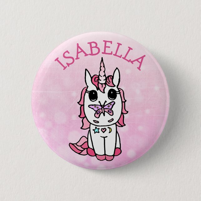 Badge Rond 5 Cm Unicorne rose personnalisée (Devant)
