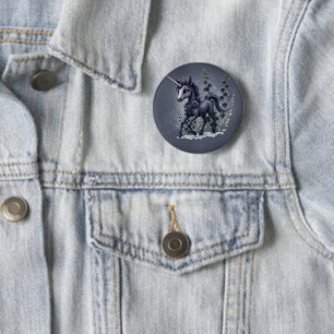 Badge Rond 5 Cm Unicorne stylisée dans la splendeur florale.