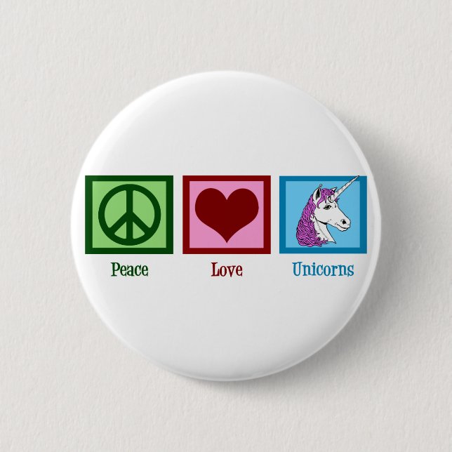 Badge Rond 5 Cm Unicornes Peace Love (Devant)