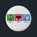 Badge Rond 5 Cm Unicornes Peace Love<br><div class="desc">Un signe de paix vert,  un coeur rouge et une jolie licorne avec une mignonne crinière violette. J'aime les animaux d'imaginaire et les licornes sont mes préférés. Ajoutez ce beau cadeau de licorne à votre collection.</div>